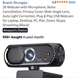 Black 2K Webcam with Microphone